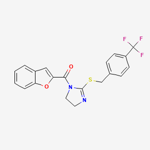 benzofuran-2-yl(2-((4-(trifluoromethyl)benzyl)thio)-4,5-dihydro-1H-imidazol-1-yl)methanone