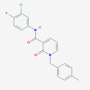 molecular formula C20H16ClFN2O2 B2834118 N-(3-chloro-4-fluorophenyl)-1-[(4-methylphenyl)methyl]-2-oxo-1,2-dihydropyridine-3-carboxamide CAS No. 946221-13-2