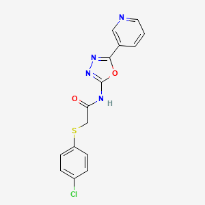molecular formula C15H11ClN4O2S B2834121 2-((4-chlorophenyl)thio)-N-(5-(pyridin-3-yl)-1,3,4-oxadiazol-2-yl)acetamide CAS No. 923146-55-8