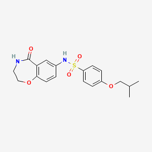 molecular formula C19H22N2O5S B2834122 4-isobutoxy-N-(5-oxo-2,3,4,5-tetrahydrobenzo[f][1,4]oxazepin-7-yl)benzenesulfonamide CAS No. 922009-66-3
