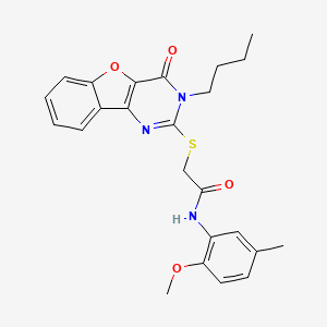 molecular formula C24H25N3O4S B2834124 2-({5-butyl-6-oxo-8-oxa-3,5-diazatricyclo[7.4.0.0^{2,7}]trideca-1(9),2(7),3,10,12-pentaen-4-yl}sulfanyl)-N-(2-methoxy-5-methylphenyl)acetamide CAS No. 923674-10-6