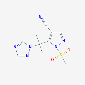 molecular formula C10H12N6O2S B2834169 1-(methylsulfonyl)-5-[1-methyl-1-(1H-1,2,4-triazol-1-yl)ethyl]-1H-pyrazole-4-carbonitrile CAS No. 318469-21-5