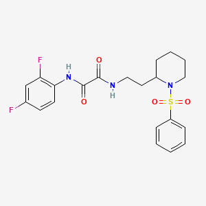 molecular formula C21H23F2N3O4S B2834226 N-{2-[1-(benzenesulfonyl)piperidin-2-yl]ethyl}-N'-(2,4-difluorophenyl)ethanediamide CAS No. 898444-64-9