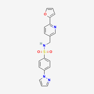 molecular formula C19H16N4O3S B2834237 N-((6-(furan-2-yl)pyridin-3-yl)methyl)-4-(1H-pyrazol-1-yl)benzenesulfonamide CAS No. 2034435-71-5