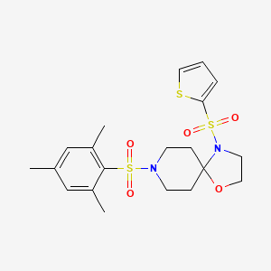 molecular formula C20H26N2O5S3 B2834332 4-(thiophene-2-sulfonyl)-8-(2,4,6-trimethylbenzenesulfonyl)-1-oxa-4,8-diazaspiro[4.5]decane CAS No. 898453-20-8