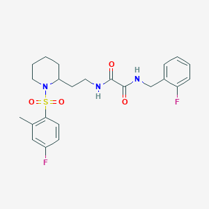 molecular formula C23H27F2N3O4S B2834403 N-{2-[1-(4-fluoro-2-methylbenzenesulfonyl)piperidin-2-yl]ethyl}-N'-[(2-fluorophenyl)methyl]ethanediamide CAS No. 898461-69-3