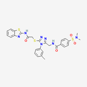 molecular formula C28H27N7O4S3 B2834407 N-((5-((2-(benzo[d]thiazol-2-ylamino)-2-oxoethyl)thio)-4-(m-tolyl)-4H-1,2,4-triazol-3-yl)methyl)-4-(N,N-dimethylsulfamoyl)benzamide CAS No. 310449-10-6