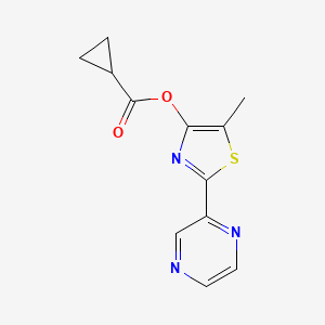 molecular formula C12H11N3O2S B2834440 5-Methyl-2-(2-pyrazinyl)-1,3-thiazol-4-yl cyclopropanecarboxylate CAS No. 338409-43-1