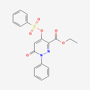 molecular formula C19H16N2O6S B2834449 ethyl 4-[(benzenesulfonyl)oxy]-6-oxo-1-phenyl-1,6-dihydropyridazine-3-carboxylate CAS No. 886950-44-3