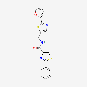molecular formula C19H15N3O2S2 B2834454 N-((2-(furan-2-yl)-4-methylthiazol-5-yl)methyl)-2-phenylthiazole-4-carboxamide CAS No. 1421452-87-0