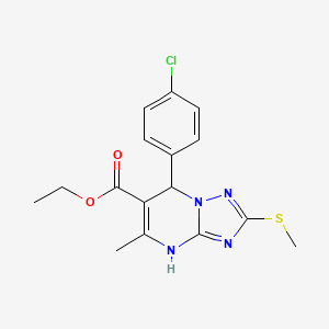molecular formula C16H17ClN4O2S B2834492 Ethyl 7-(4-chlorophenyl)-5-methyl-2-(methylsulfanyl)-4H,7H-[1,2,4]triazolo[1,5-A]pyrimidine-6-carboxylate CAS No. 879936-11-5