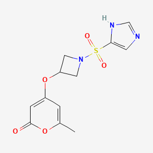 molecular formula C12H13N3O5S B2834597 4-{[1-(1H-imidazole-4-sulfonyl)azetidin-3-yl]oxy}-6-methyl-2H-pyran-2-one CAS No. 2034310-11-5