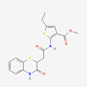 molecular formula C18H18N2O4S2 B2834598 methyl 5-ethyl-2-[2-(3-oxo-3,4-dihydro-2H-1,4-benzothiazin-2-yl)acetamido]thiophene-3-carboxylate CAS No. 692759-12-9