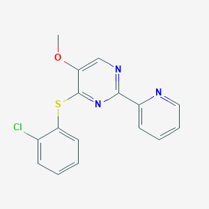 molecular formula C16H12ClN3OS B2834606 4-[(2-chlorophenyl)sulfanyl]-5-methoxy-2-(pyridin-2-yl)pyrimidine CAS No. 338771-13-4