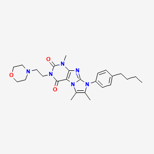 molecular formula C26H34N6O3 B2834658 8-(4-butylphenyl)-1,6,7-trimethyl-3-(2-morpholinoethyl)-1H-imidazo[2,1-f]purine-2,4(3H,8H)-dione CAS No. 896302-11-7