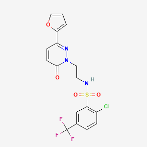 molecular formula C17H13ClF3N3O4S B2834659 2-chloro-N-(2-(3-(furan-2-yl)-6-oxopyridazin-1(6H)-yl)ethyl)-5-(trifluoromethyl)benzenesulfonamide CAS No. 946344-44-1