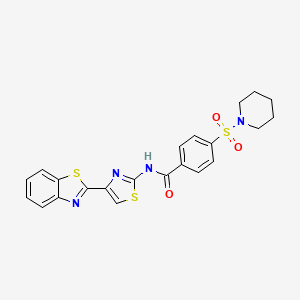 molecular formula C22H20N4O3S3 B2834666 N-(4-(苯并[d]噻唑-2-基)噻唑-2-基)-4-(哌啶-1-基磺酰)苯甲酰胺 CAS No. 361172-88-5