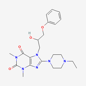 molecular formula C22H30N6O4 B2834670 8-(4-乙基哌嗪-1-基)-7-(2-羟基-3-苯氧基丙基)-1,3-二甲基-1H-嘧啶-2,6(3H,7H)-二酮 CAS No. 844660-77-1