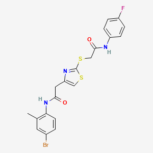 molecular formula C20H17BrFN3O2S2 B2834677 N-(4-bromo-2-methylphenyl)-2-(2-((2-((4-fluorophenyl)amino)-2-oxoethyl)thio)thiazol-4-yl)acetamide CAS No. 942001-29-8
