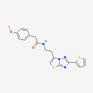 molecular formula C19H18N4O2S2 B2834699 2-(4-methoxyphenyl)-N-(2-(2-(thiophen-2-yl)thiazolo[3,2-b][1,2,4]triazol-6-yl)ethyl)acetamide CAS No. 946251-81-6