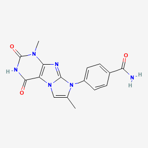 molecular formula C16H14N6O3 B2834704 4-(1,7-Dimethyl-2,4-dioxo-1,3,5-trihydro-4-imidazolino[1,2-h]purin-8-yl)benzam ide CAS No. 1021097-86-8