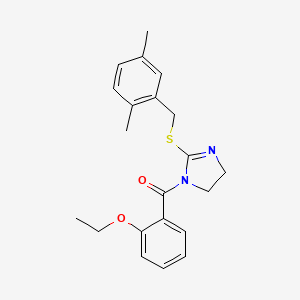 molecular formula C21H24N2O2S B2834712 (2-((2,5-dimethylbenzyl)thio)-4,5-dihydro-1H-imidazol-1-yl)(2-ethoxyphenyl)methanone CAS No. 851804-35-8