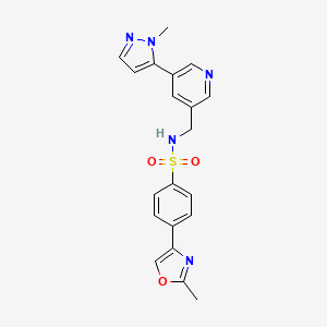 molecular formula C20H19N5O3S B2834724 4-(2-methyl-1,3-oxazol-4-yl)-N-{[5-(1-methyl-1H-pyrazol-5-yl)pyridin-3-yl]methyl}benzene-1-sulfonamide CAS No. 2034337-01-2