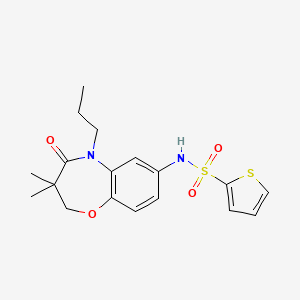 molecular formula C18H22N2O4S2 B2834730 N-(3,3-dimethyl-4-oxo-5-propyl-2,3,4,5-tetrahydrobenzo[b][1,4]oxazepin-7-yl)thiophene-2-sulfonamide CAS No. 922003-06-3