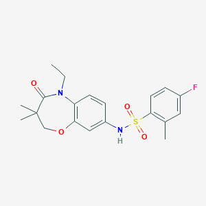 molecular formula C20H23FN2O4S B2834732 N-(5-ethyl-3,3-dimethyl-4-oxo-2,3,4,5-tetrahydro-1,5-benzoxazepin-8-yl)-4-fluoro-2-methylbenzene-1-sulfonamide CAS No. 922097-93-6