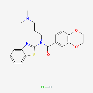 molecular formula C21H24ClN3O3S B2834734 N-(1,3-BENZOTHIAZOL-2-YL)-N-[3-(DIMETHYLAMINO)PROPYL]-2,3-DIHYDRO-1,4-BENZODIOXINE-6-CARBOXAMIDE HYDROCHLORIDE CAS No. 1215349-61-3
