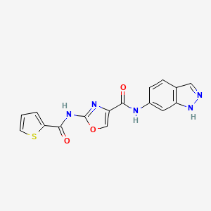 molecular formula C16H11N5O3S B2834738 N-(1H-吲唑-6-基)-2-(噻吩-2-甲酰胺基)噁唑-4-甲酰胺 CAS No. 1396710-33-0