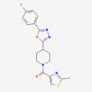 molecular formula C18H17FN4O2S B2834744 (4-(5-(4-Fluorophenyl)-1,3,4-oxadiazol-2-yl)piperidin-1-yl)(2-methylthiazol-4-yl)methanone CAS No. 1211325-27-7