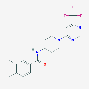molecular formula C19H21F3N4O B2834765 3,4-dimethyl-N-{1-[6-(trifluoromethyl)pyrimidin-4-yl]piperidin-4-yl}benzamide CAS No. 1775492-57-3