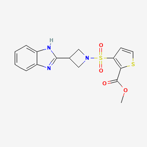molecular formula C16H15N3O4S2 B2834769 甲基-3-((3-(1H-苯并[d]咪唑-2-基)氮杂环丁烷-1-基)磺酰)噻吩-2-甲酸酯 CAS No. 1251622-01-1