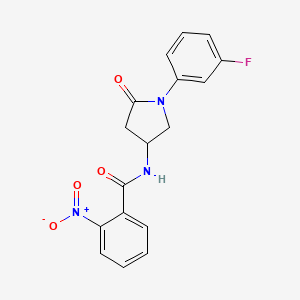 molecular formula C17H14FN3O4 B2834772 N-[1-(3-fluorophenyl)-5-oxopyrrolidin-3-yl]-2-nitrobenzamide CAS No. 896289-72-8