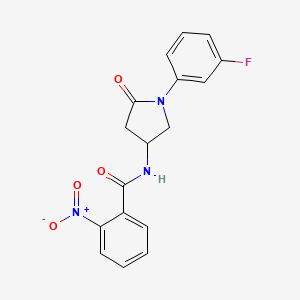 B2834772 N-(1-(3-fluorophenyl)-5-oxopyrrolidin-3-yl)-2-nitrobenzamide CAS No. 896289-72-8