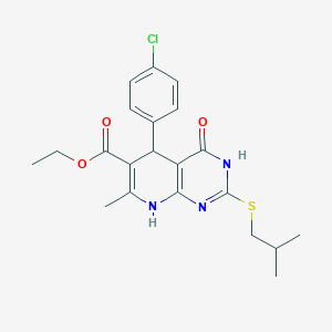 molecular formula C21H24ClN3O3S B2834782 Ethyl 5-(4-chlorophenyl)-2-(isobutylthio)-7-methyl-4-oxo-3,4,5,8-tetrahydropyrido[2,3-d]pyrimidine-6-carboxylate CAS No. 878123-49-0