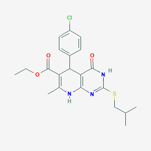 Ethyl 5-(4-chlorophenyl)-2-(isobutylthio)-7-methyl-4-oxo-3,4,5,8-tetrahydropyrido[2,3-d]pyrimidine-6-carboxylate