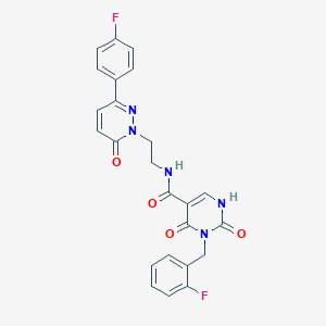 molecular formula C24H19F2N5O4 B2834805 3-(2-fluorobenzyl)-N-(2-(3-(4-fluorophenyl)-6-oxopyridazin-1(6H)-yl)ethyl)-2,4-dioxo-1,2,3,4-tetrahydropyrimidine-5-carboxamide CAS No. 1396674-58-0