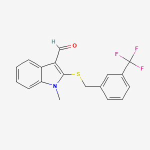molecular formula C18H14F3NOS B2834820 1-methyl-2-{[3-(trifluoromethyl)benzyl]sulfanyl}-1H-indole-3-carbaldehyde CAS No. 338416-41-4