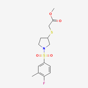 B2834823 Methyl 2-((1-((4-fluoro-3-methylphenyl)sulfonyl)pyrrolidin-3-yl)thio)acetate CAS No. 2034607-40-2