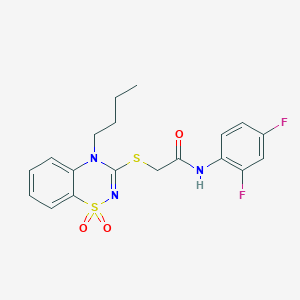 molecular formula C19H19F2N3O3S2 B2834864 2-((4-butyl-1,1-dioxido-4H-benzo[e][1,2,4]thiadiazin-3-yl)thio)-N-(2,4-difluorophenyl)acetamide CAS No. 893790-20-0