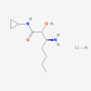molecular formula C10H21ClN2O2 B2834866 (3S)-3-amino-N-cyclopropyl-2-hydroxyheptanamide;hydrochloride CAS No. 1137141-25-3