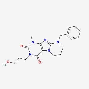 molecular formula C19H23N5O3 B2834870 9-benzyl-3-(3-hydroxypropyl)-1-methyl-7,8-dihydro-6H-purino[7,8-a]pyrimidine-2,4-dione CAS No. 873076-96-1