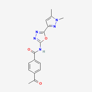 molecular formula C16H15N5O3 B2834873 4-acetyl-N-(5-(1,5-dimethyl-1H-pyrazol-3-yl)-1,3,4-oxadiazol-2-yl)benzamide CAS No. 1171213-15-2