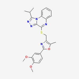 molecular formula C25H25N5O3S B2834874 2-(3,4-Dimethoxyphenyl)-4-(((1-isopropyl-[1,2,4]triazolo[4,3-a]quinoxalin-4-yl)thio)methyl)-5-methyloxazole CAS No. 1030120-33-2