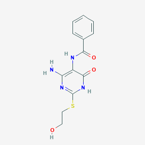 molecular formula C13H14N4O3S B2834877 N-(4-amino-2-((2-hydroxyethyl)thio)-6-oxo-1,6-dihydropyrimidin-5-yl)benzamide CAS No. 888429-39-8