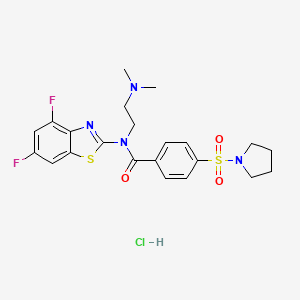 molecular formula C22H25ClF2N4O3S2 B2834897 N-(4,6-DIFLUORO-1,3-BENZOTHIAZOL-2-YL)-N-[2-(DIMETHYLAMINO)ETHYL]-4-(PYRROLIDINE-1-SULFONYL)BENZAMIDE HYDROCHLORIDE CAS No. 1216562-21-8