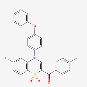 molecular formula C28H20FNO4S B2834929 [6-fluoro-1,1-dioxido-4-(4-phenoxyphenyl)-4H-1,4-benzothiazin-2-yl](4-methylphenyl)methanone CAS No. 1114650-63-3