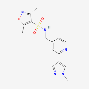 molecular formula C15H17N5O3S B2834987 3,5-dimethyl-N-((2-(1-methyl-1H-pyrazol-4-yl)pyridin-4-yl)methyl)isoxazole-4-sulfonamide CAS No. 2034290-75-8